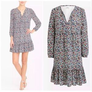 J. Crew Ruffle Popover Dress Sunset Floral Long Sleeve Mini Colorful SZ S